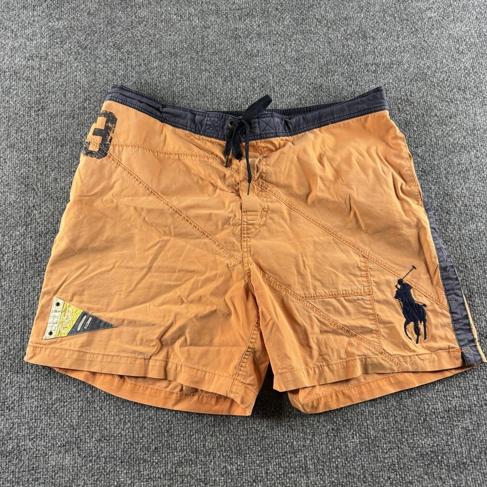 Polo Ralph Lauren Swim Shorts Mens 2XL Orange Big Pony Trunks Lined Graphic